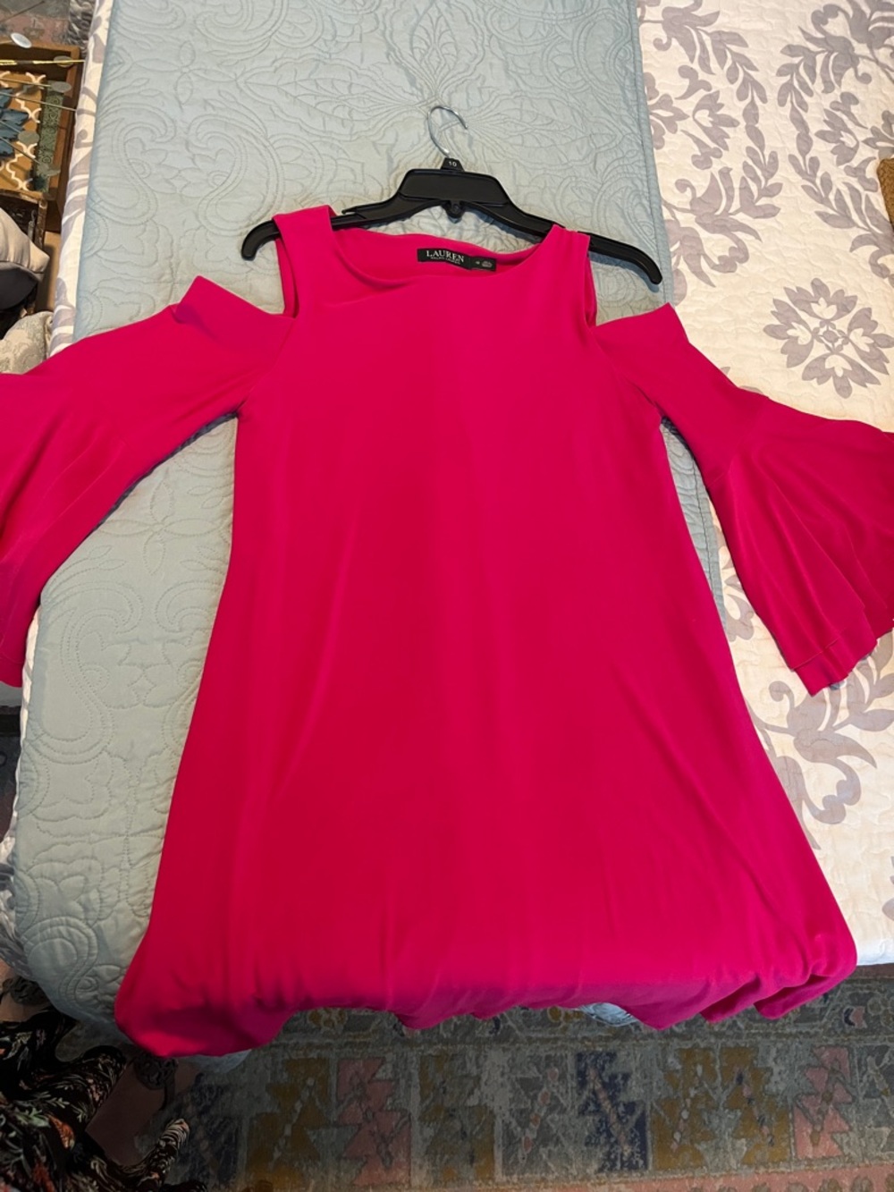 Ralph Lauren Hot Pink Cold-Shoulder Bell Sleeve Dress